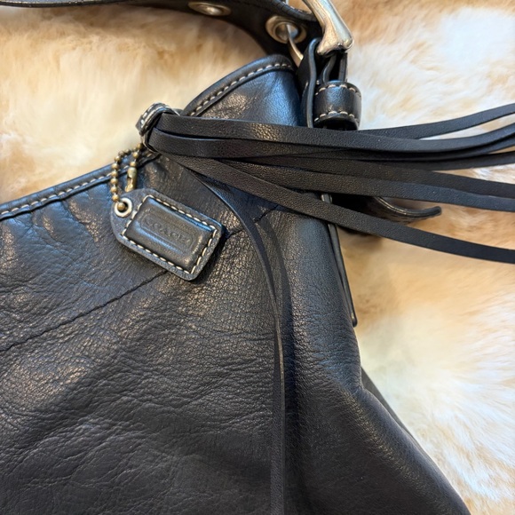 Coach Classic Black Leather Hobo Bag with Tassel - Picture 2 of 12
